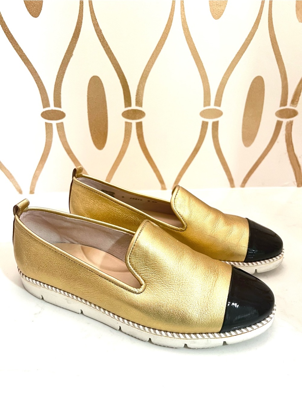 Paul Green Gold Leather Slip-On Sneakers with Black Patent Toe